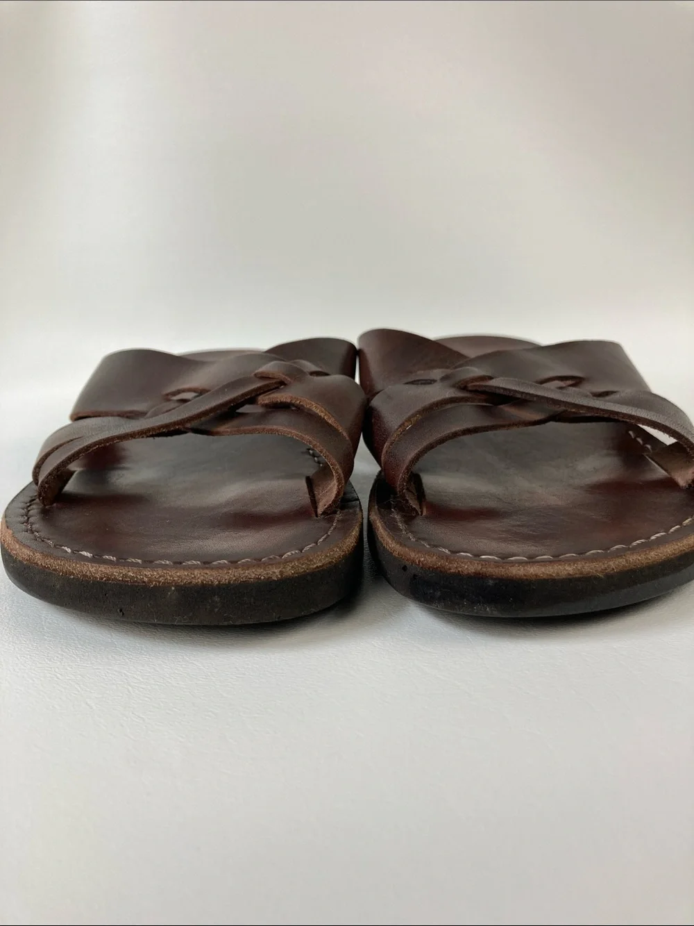 Jerusalem Sandals Men's Brown Leather Cross-Strap Sandals, Size EU44 / 11